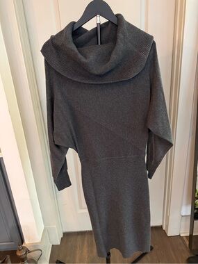 Donna Karan Charcoal Cowl Neck Sweater Dress